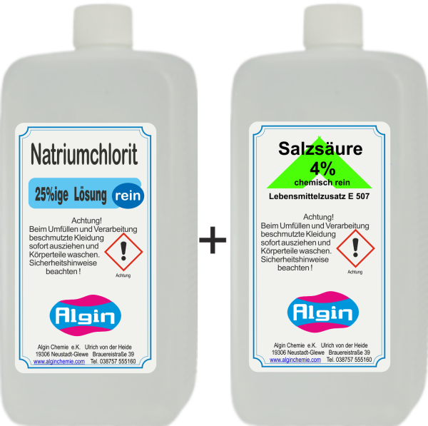 Natriumchlorit 25% + Salzsäure 4% 500ml in HDPE Chlordioxid 2-Komponenten-System ASPEX
